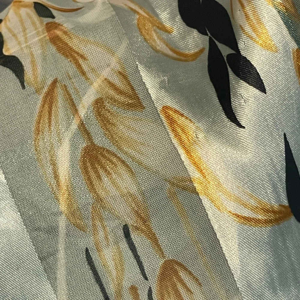 Vintage Floral Scarf Womens Accessory Green‎ Gold Black Lightweight